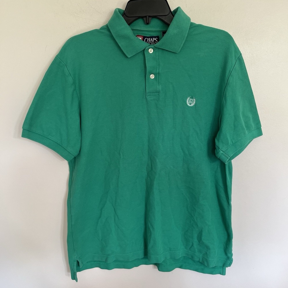 Chaps Mens Green Short Sleeve Cotton Pique Polo Shirt Size M Logo
